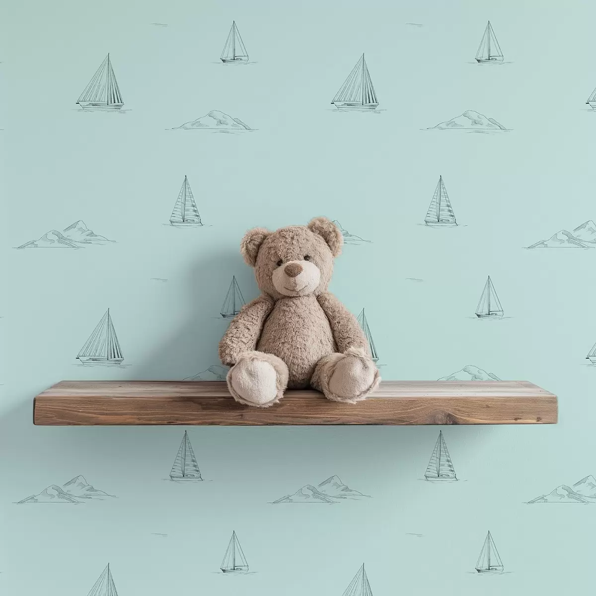 Papel de parede Esboce iates e ilhas, fundo verde menta a00654v4