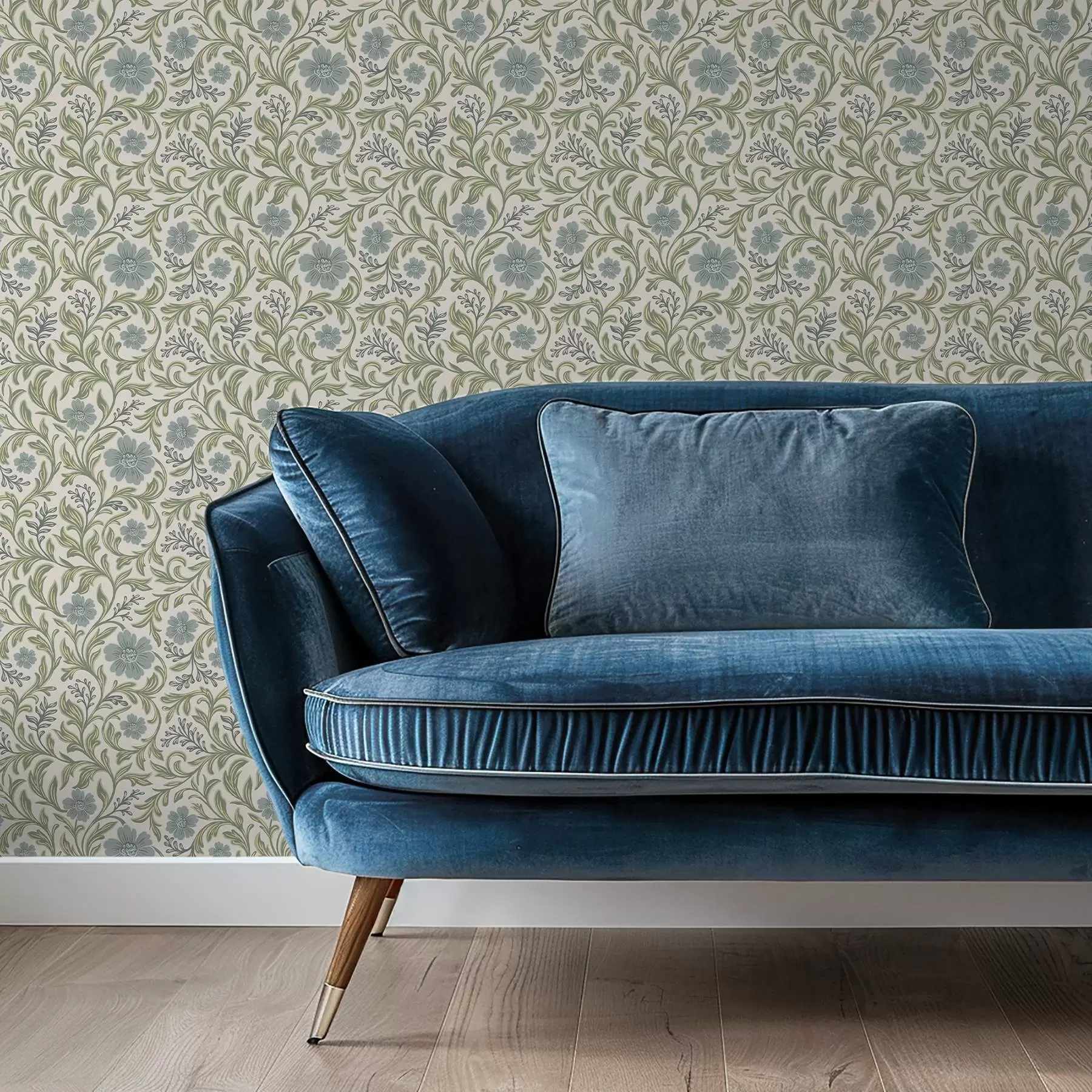 murais de parede Ornamento floral cinza-salva sobre fundo claro a00712