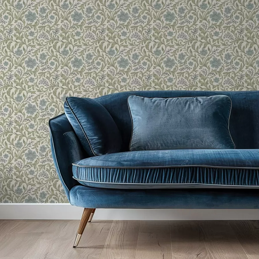 murais de parede Ornamento floral cinza-salva sobre fundo claro a00712