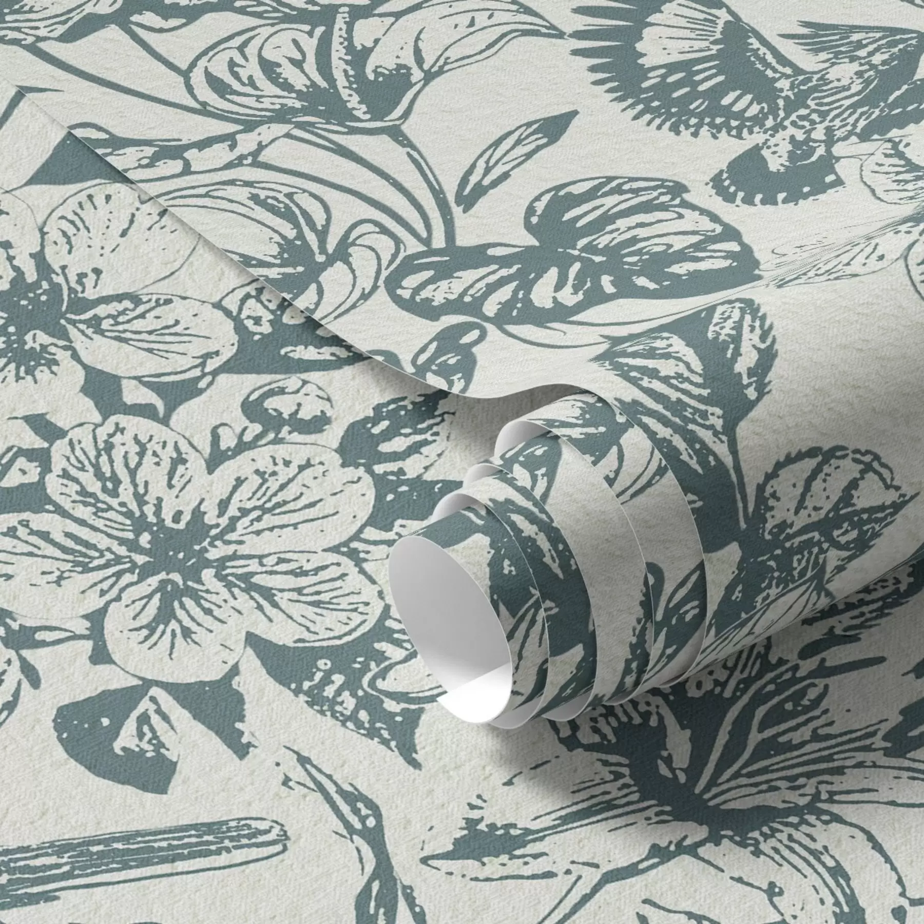 murais de parede Ornamento floral monocromático com pássaros a00737