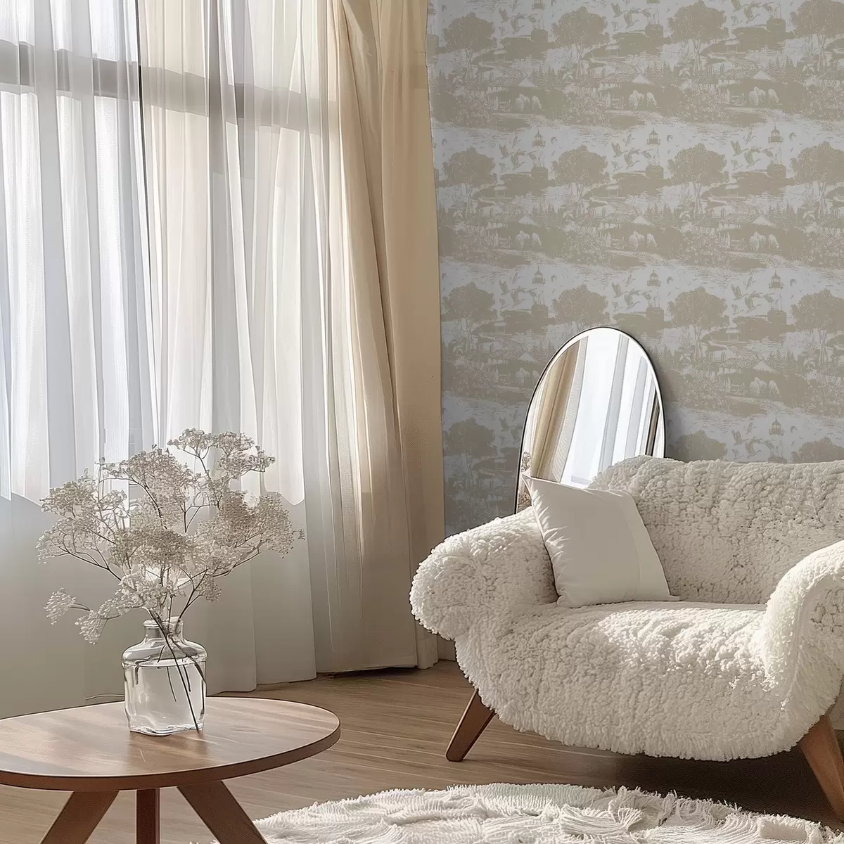 Papel de parede Cena com farol, árvores e casas em sienna a00739