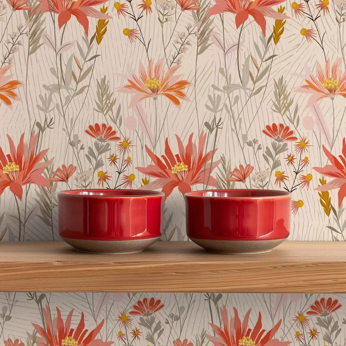 Papel de parede Flores silvestres em tons quentes sobre fundo bege a00751