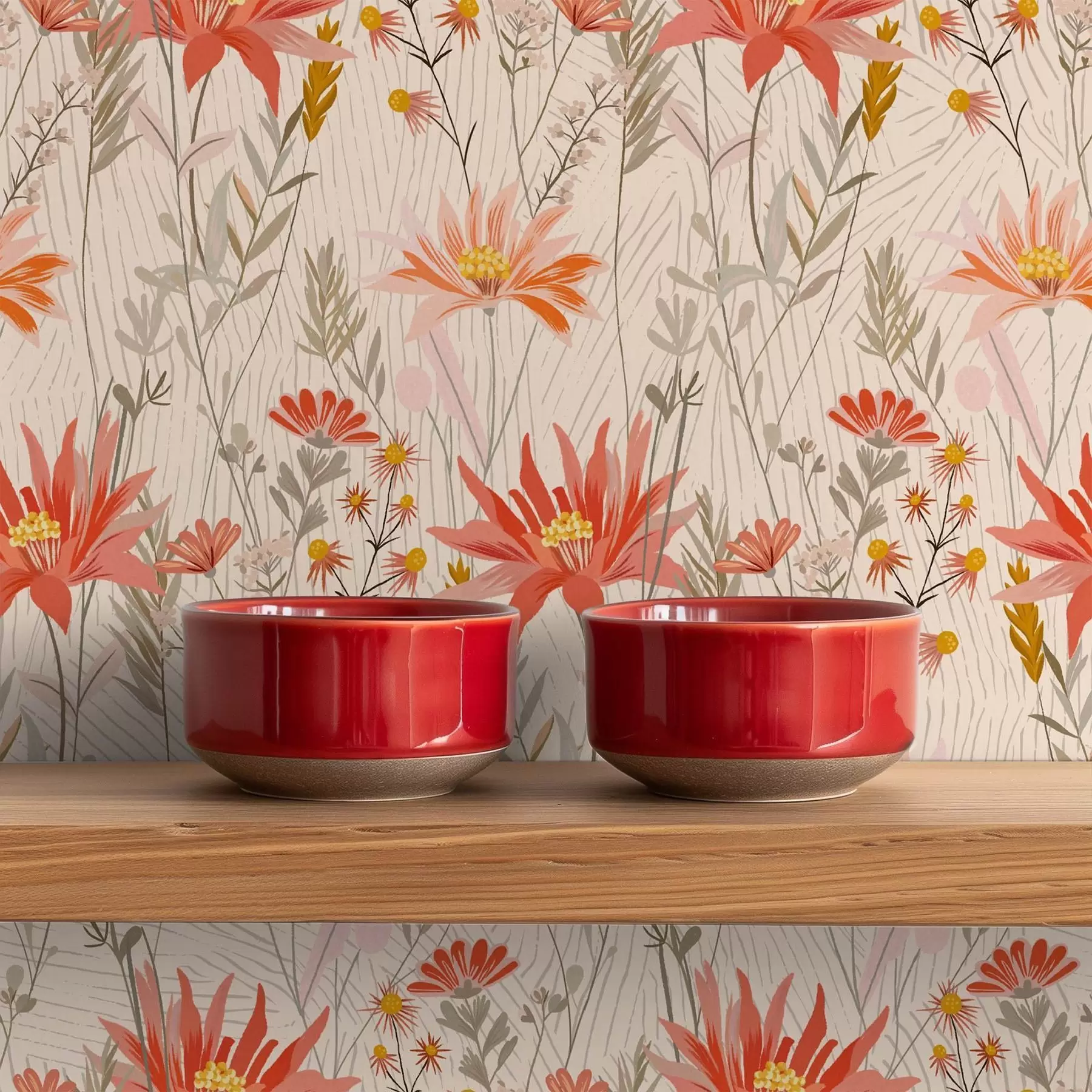 murais de parede Flores silvestres em tons quentes sobre fundo bege a00751