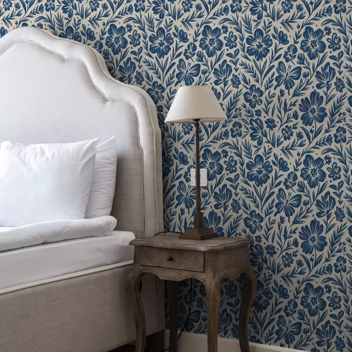 Papel de parede Ornamento floral azul com borboletas a00758