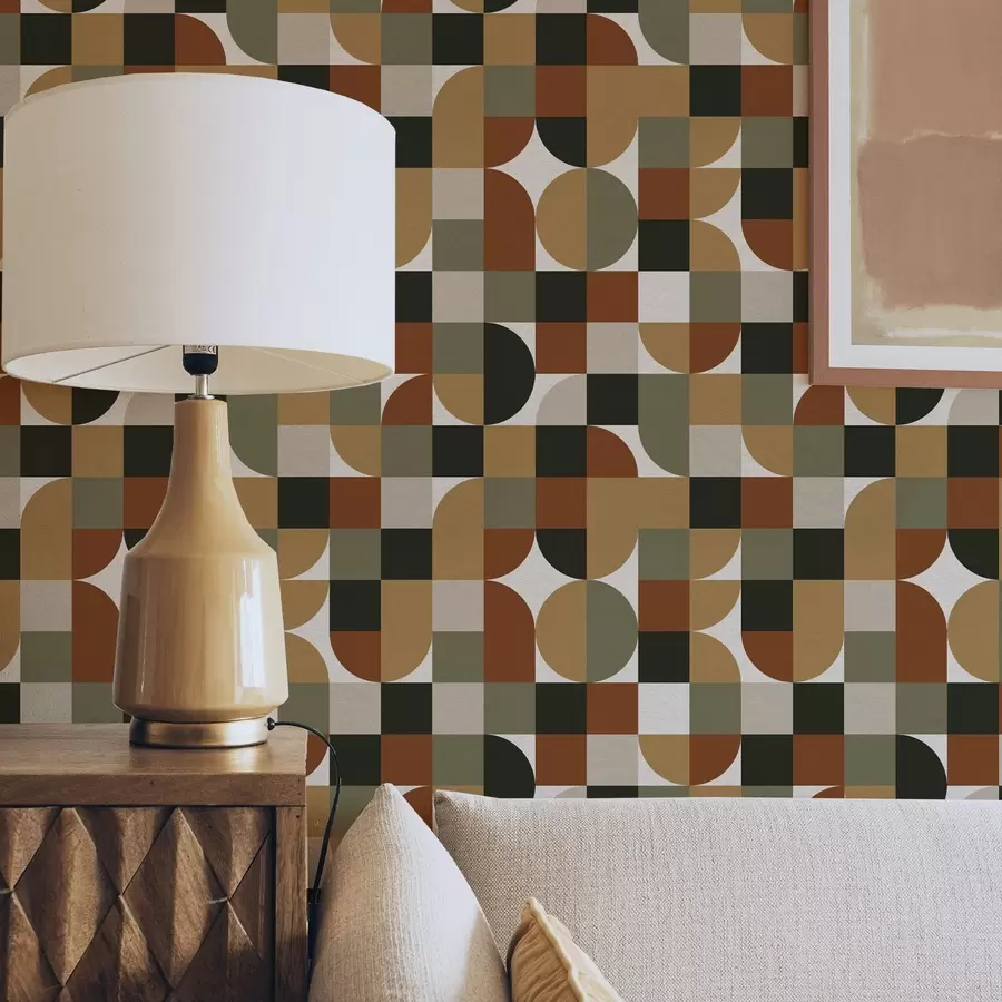 murais de parede Geometria modular em tons quentes e terrosos a00770