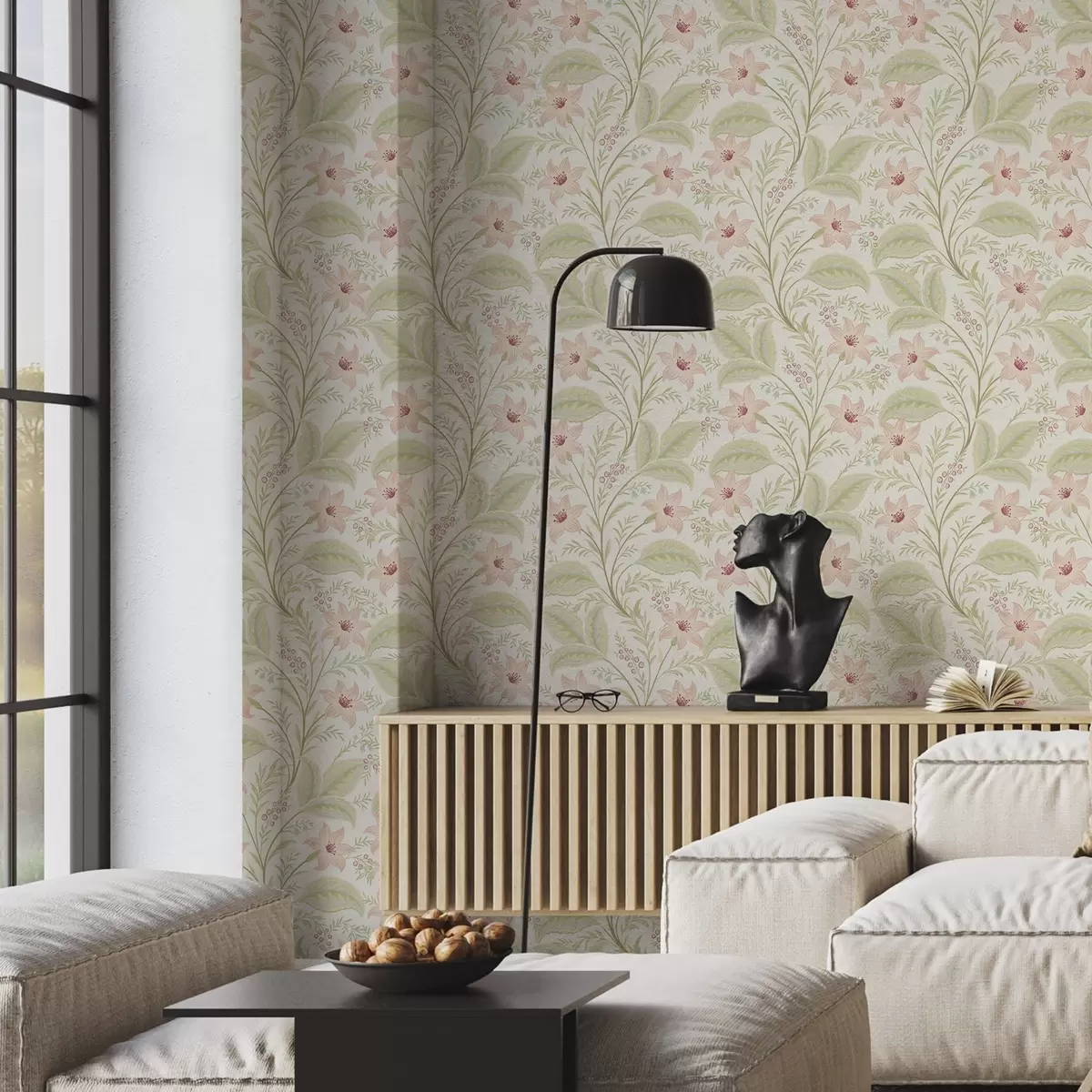 Papel de parede Flores e folhas delicadas em tons pastel a00771