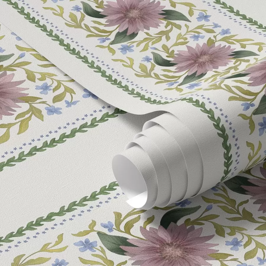murais de parede Listras florais verticais em tons de azul lilás a00809