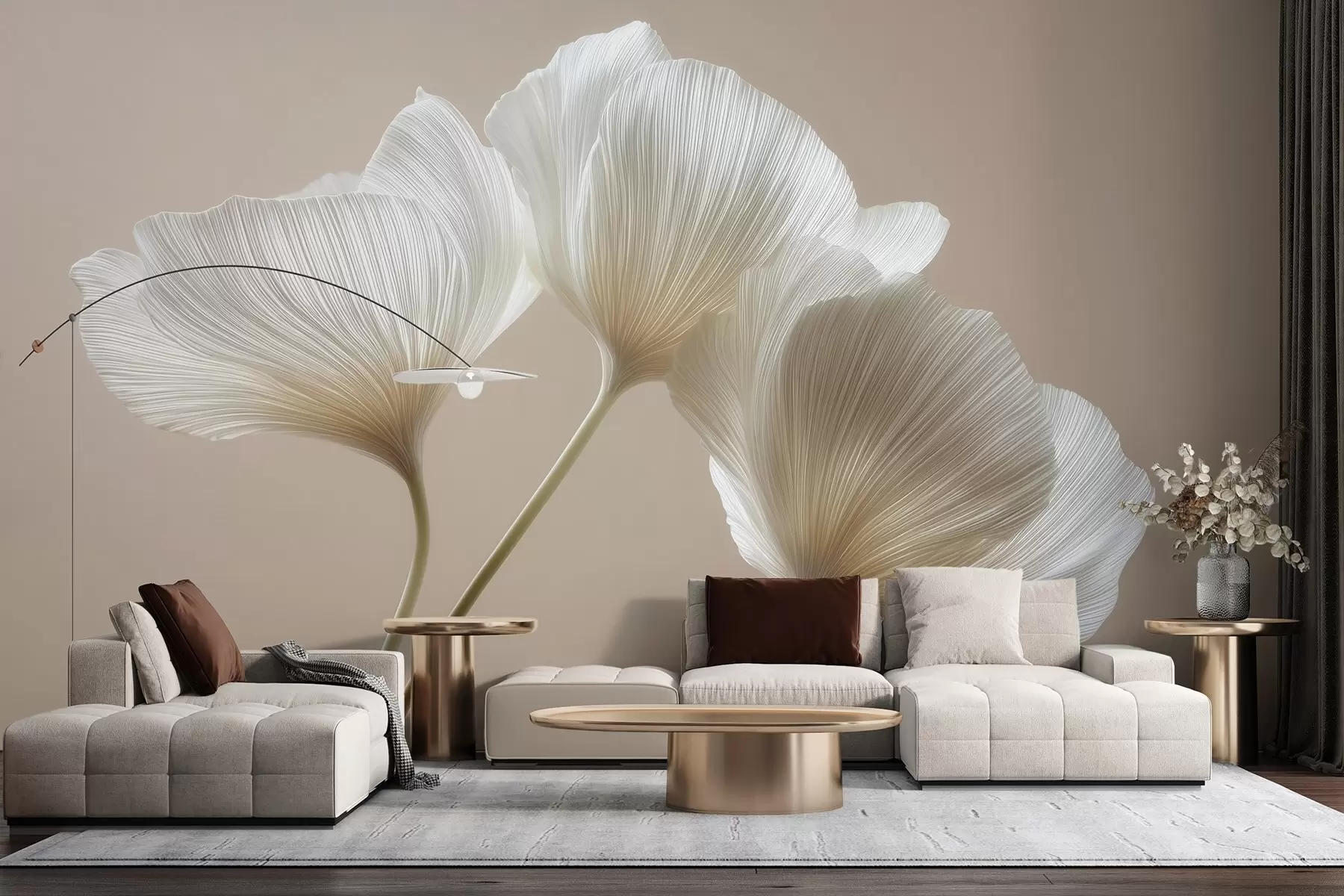 murais de parede três flores delicadas sobre um fundo bege w04810