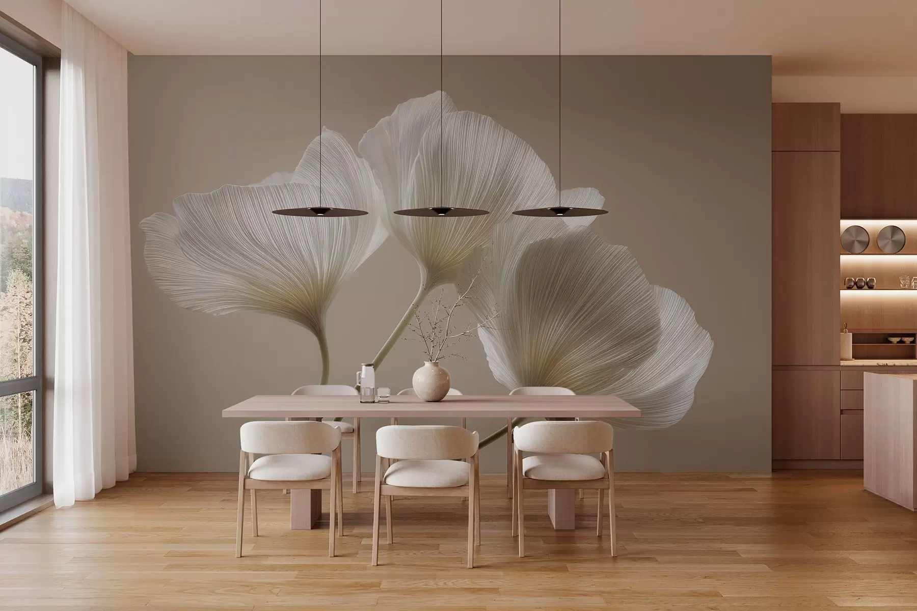 murais de parede três flores delicadas sobre um fundo bege w04810