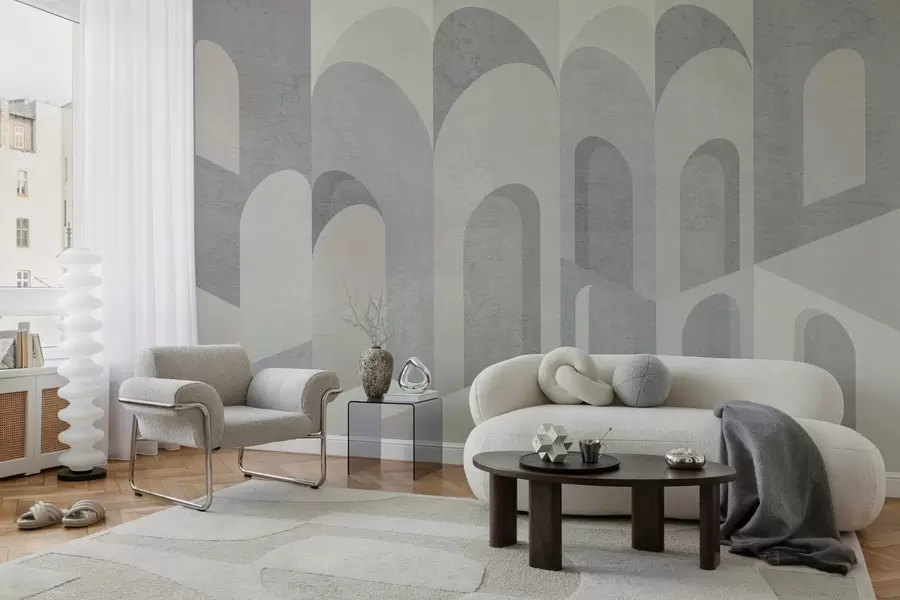 murais de parede metamorfoses urbanas do arco em tons cinzentos e bege frios w04812v1