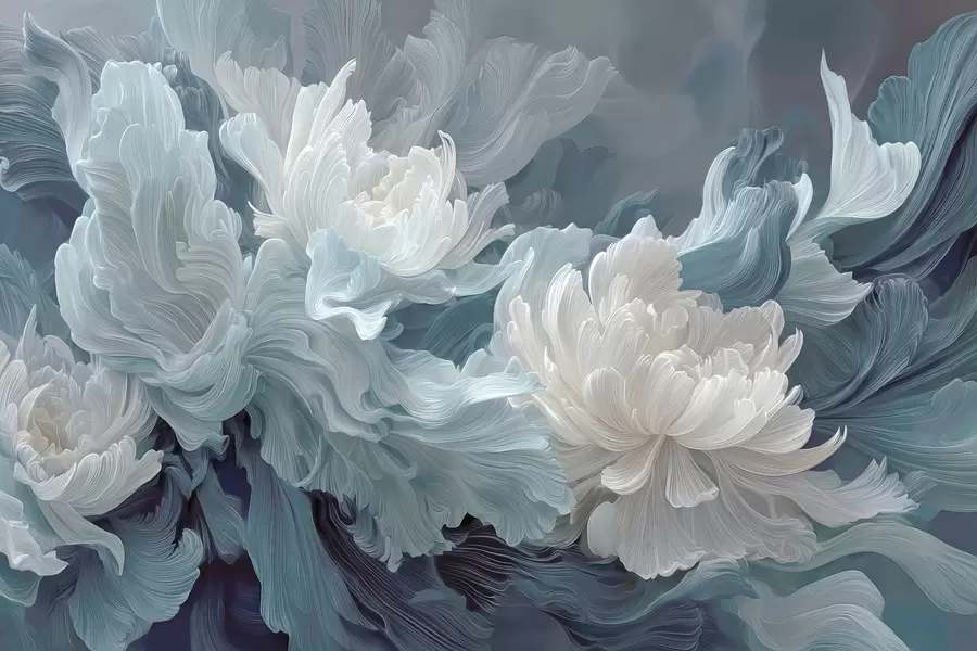 murais de parede Flores abstratas em tons de azul e turquesa w09452