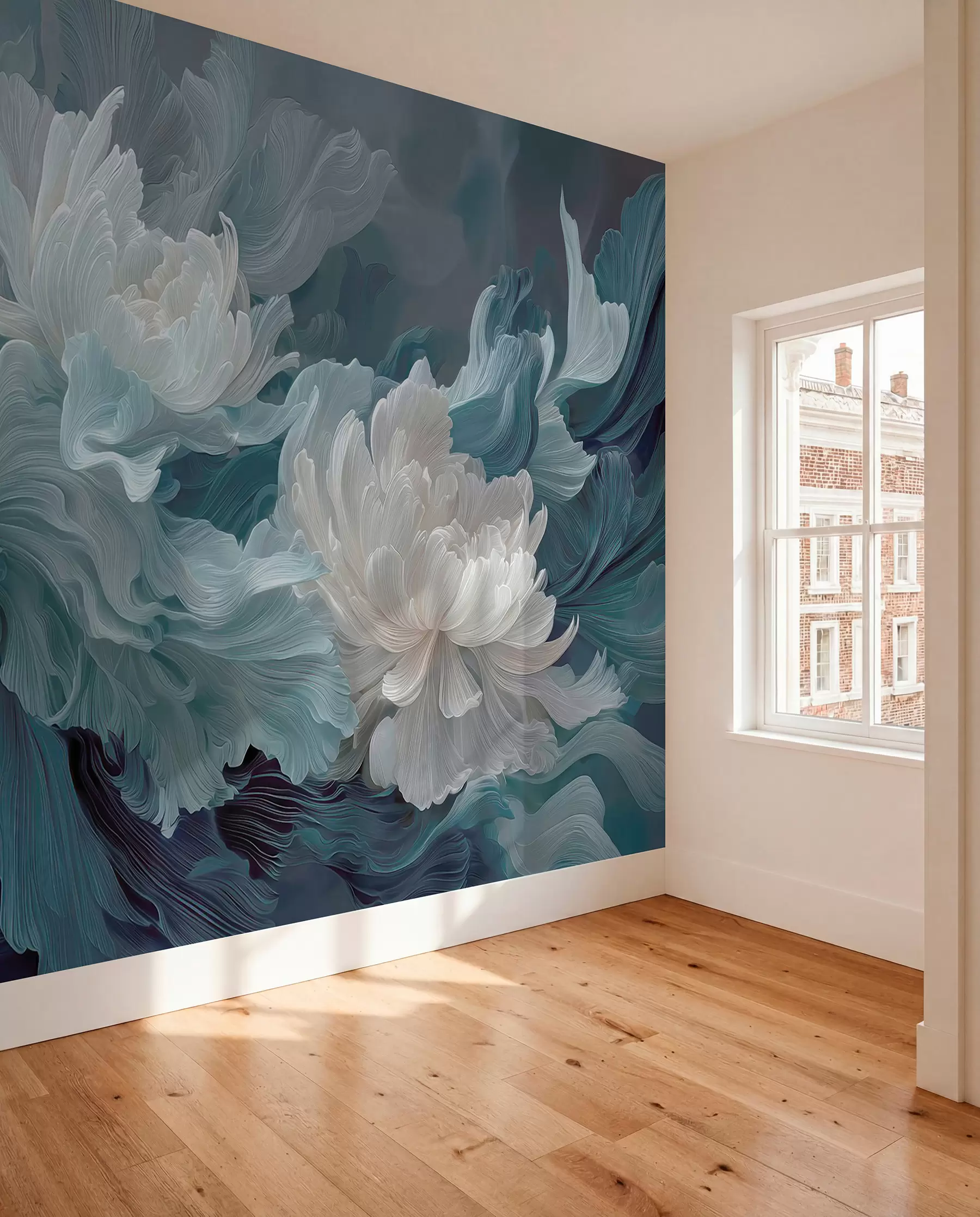 murais de parede Flores abstratas em tons de azul e turquesa w09452