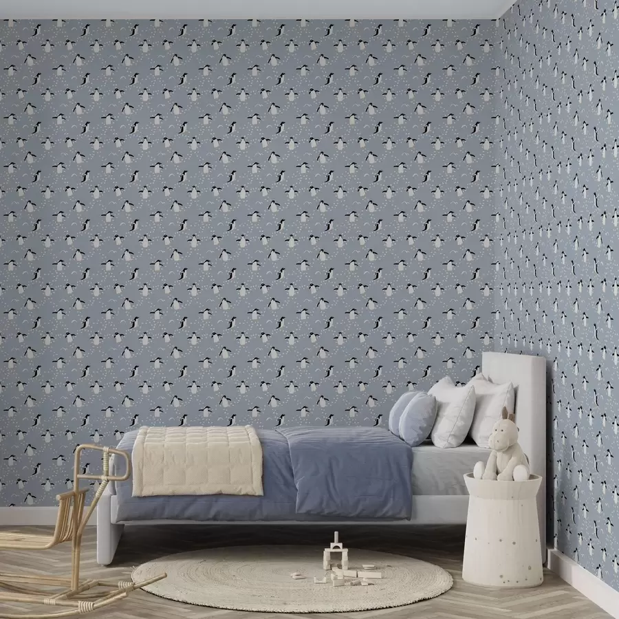 murais de parede Pinguins em azul-acinzentado com pegadas a00655