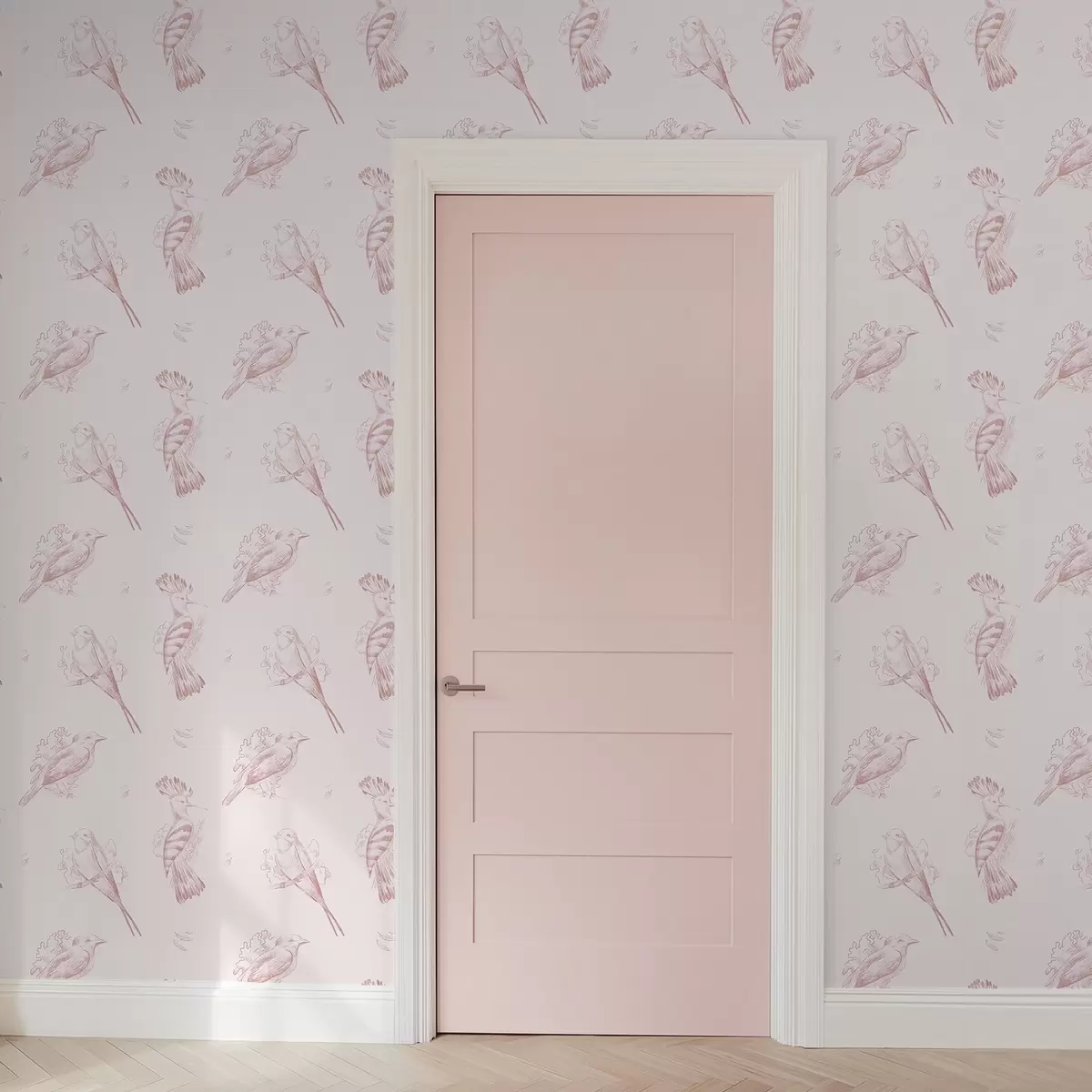 Papel de parede Toile com pássaros: esboço de pássaros, fundo rosa suave a00656