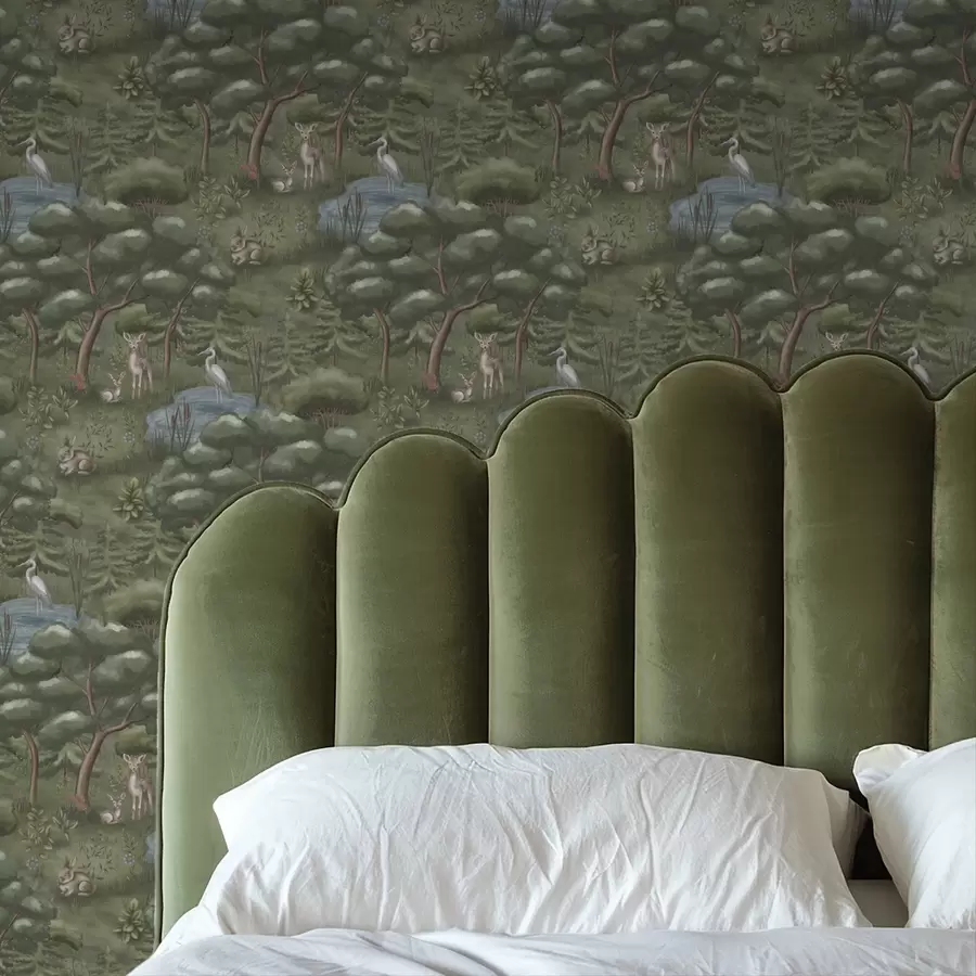 murais de parede Clareira na floresta com veados, coelhos e garças a00680