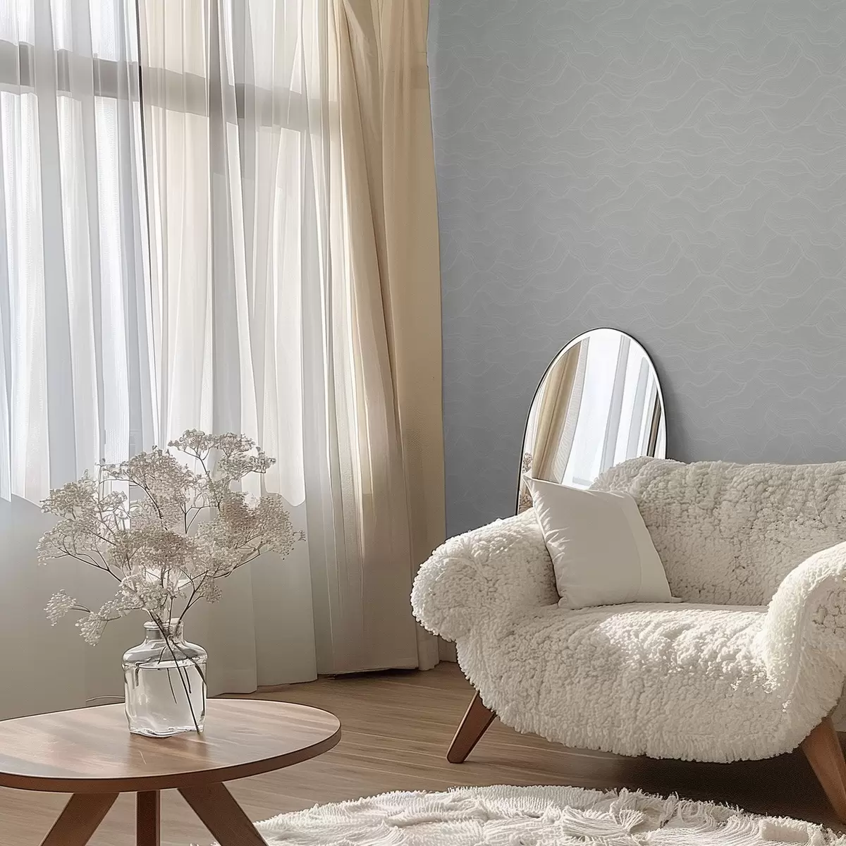 Papel de parede Ondas de luz, relevo quase branco, mínimo a00682v2