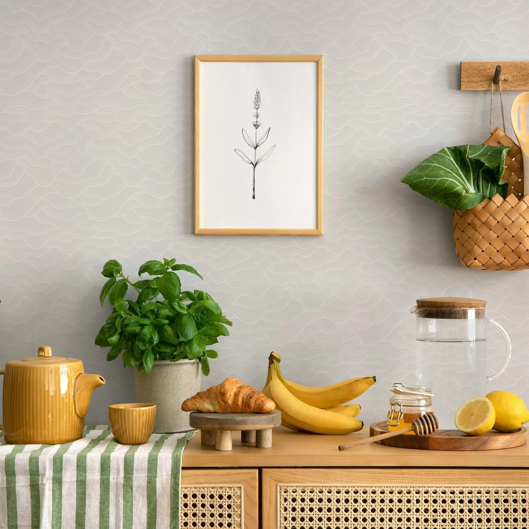 murais de parede Ondas de luz, relevo quase branco, mínimo a00682v2