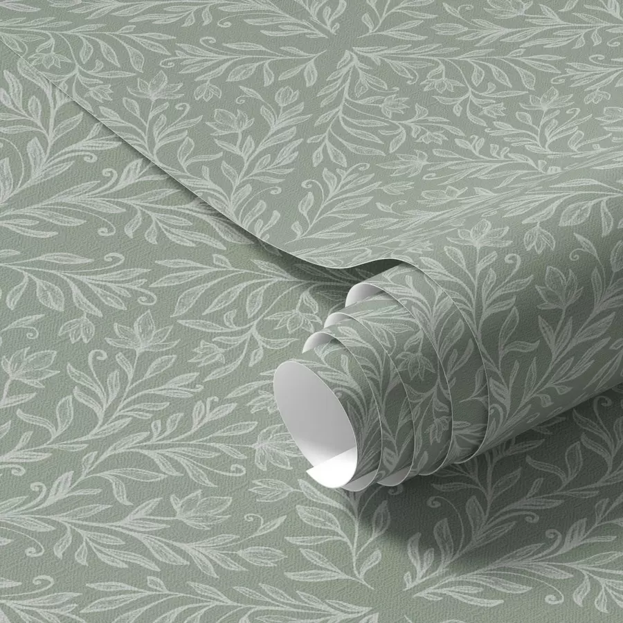 murais de parede Damasco botânico sobre fundo menta-azeitona a00815