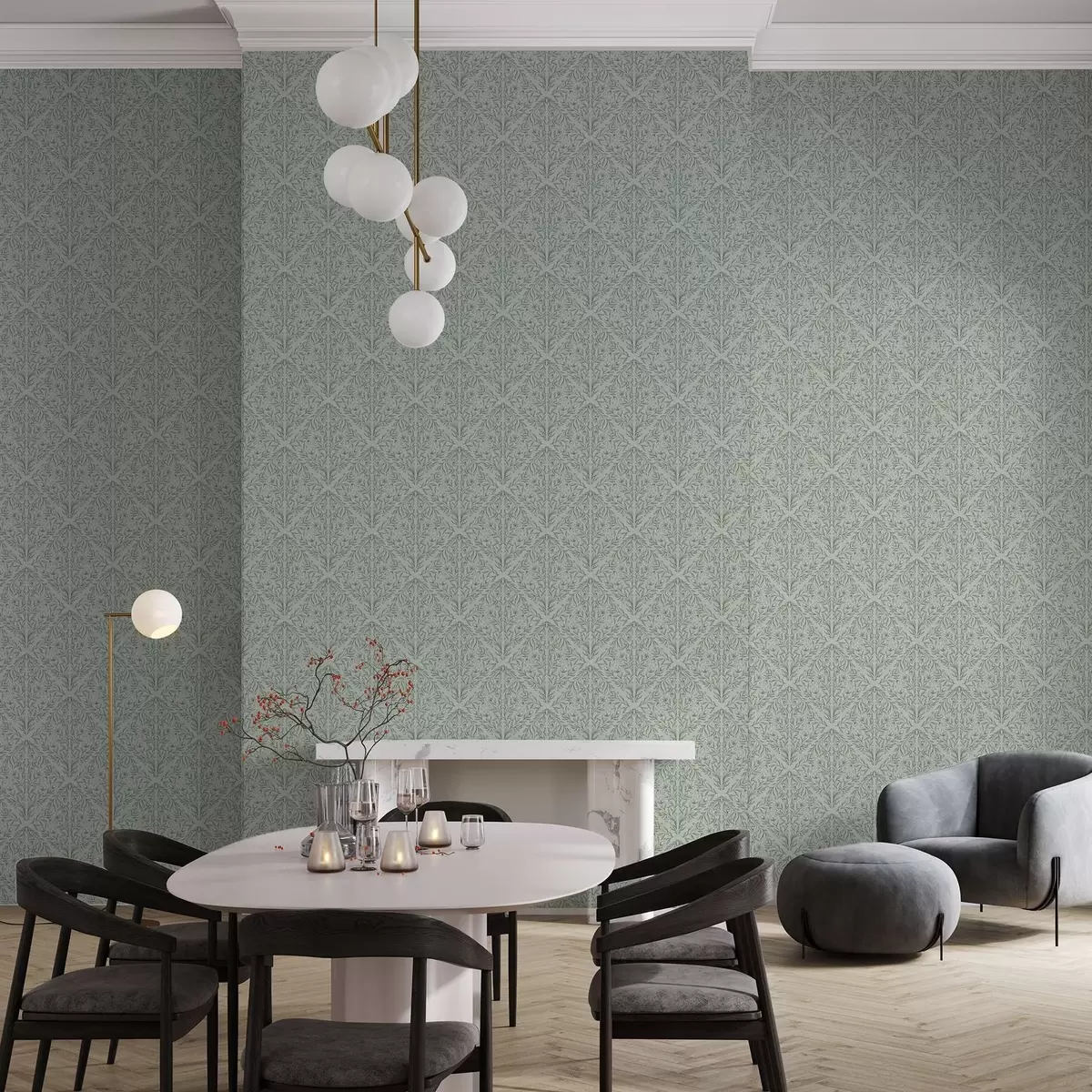 Papel de parede Lacy fotografa em verde pastel, profundidade suave a00815v3