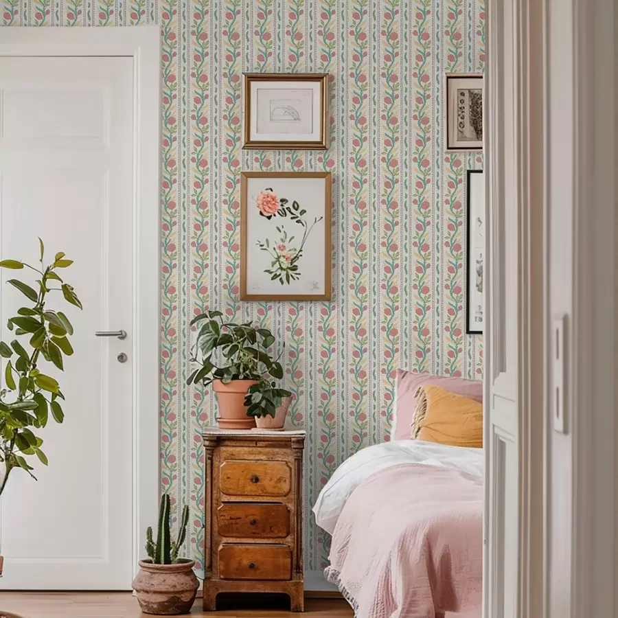 murais de parede Listras com botões de coral sobre fundo creme claro a00816v1