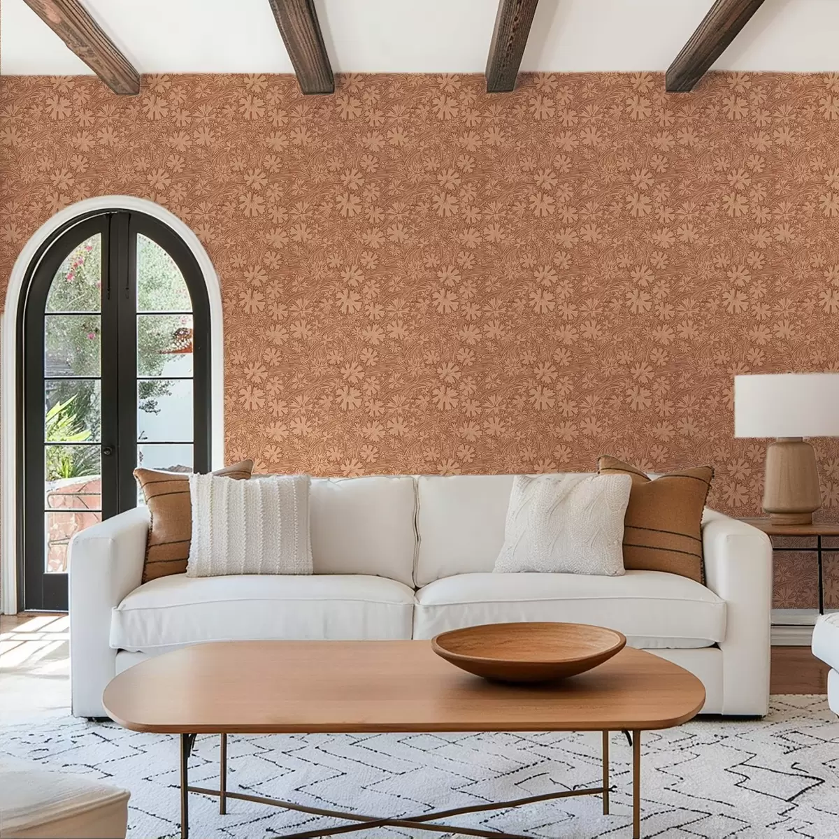 Papel de parede Folhas e ervas do campo numa paleta de tons bege terracota a00847