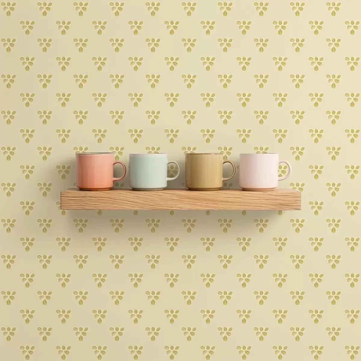 Papel de parede Pequena repetição: trios de folhas em bege creme a00848