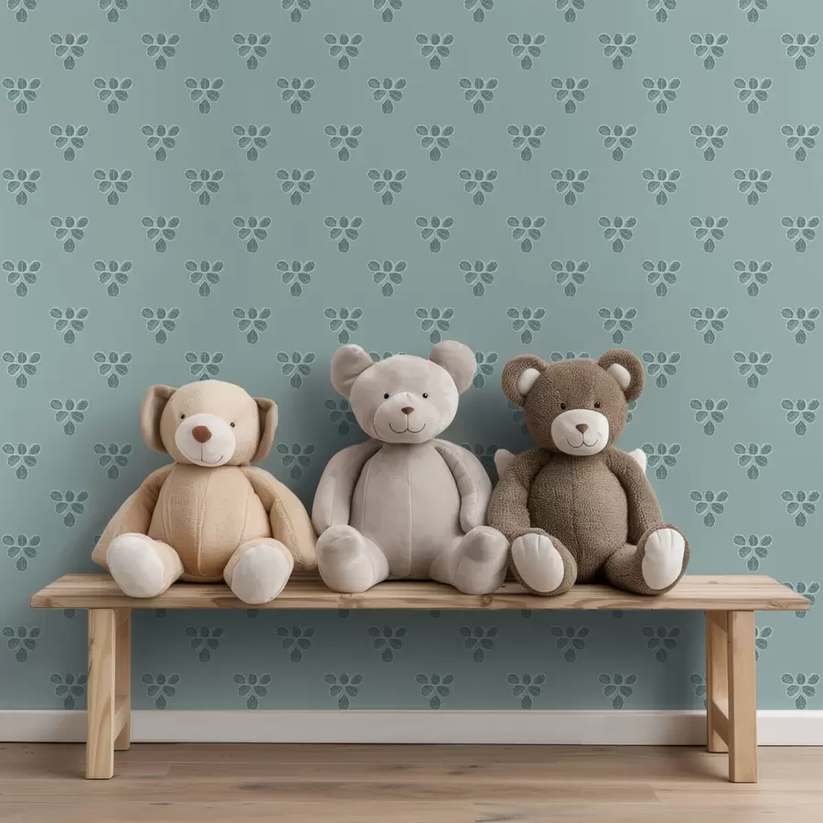 murais de parede Pequena repetição: trios de folhas em azul frio a00848v1