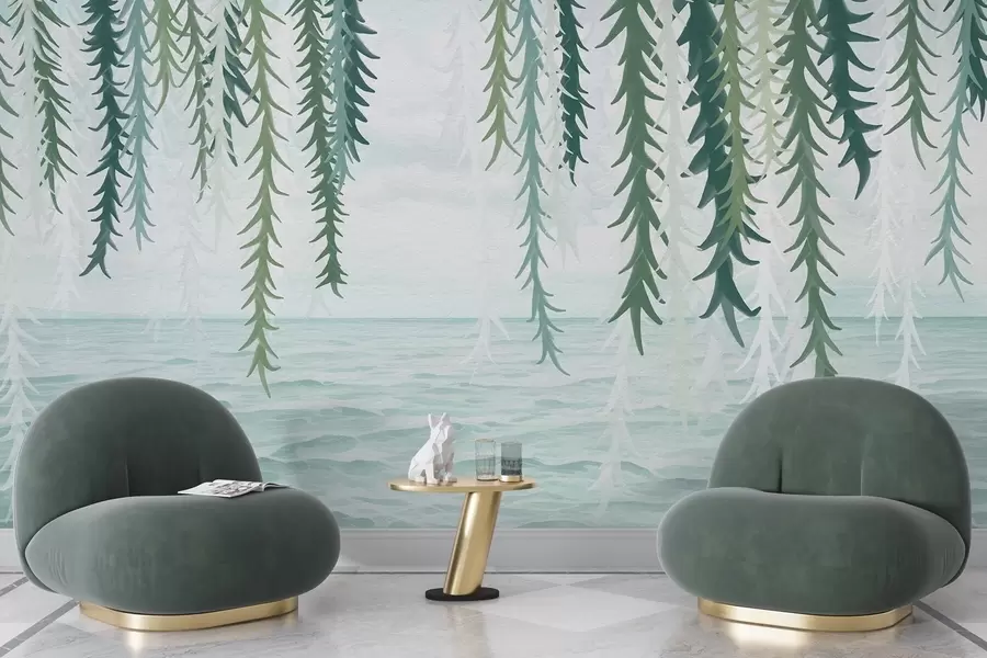 murais de parede Videiras delicadas penduradas sobre a água, estilo aquarela w04830