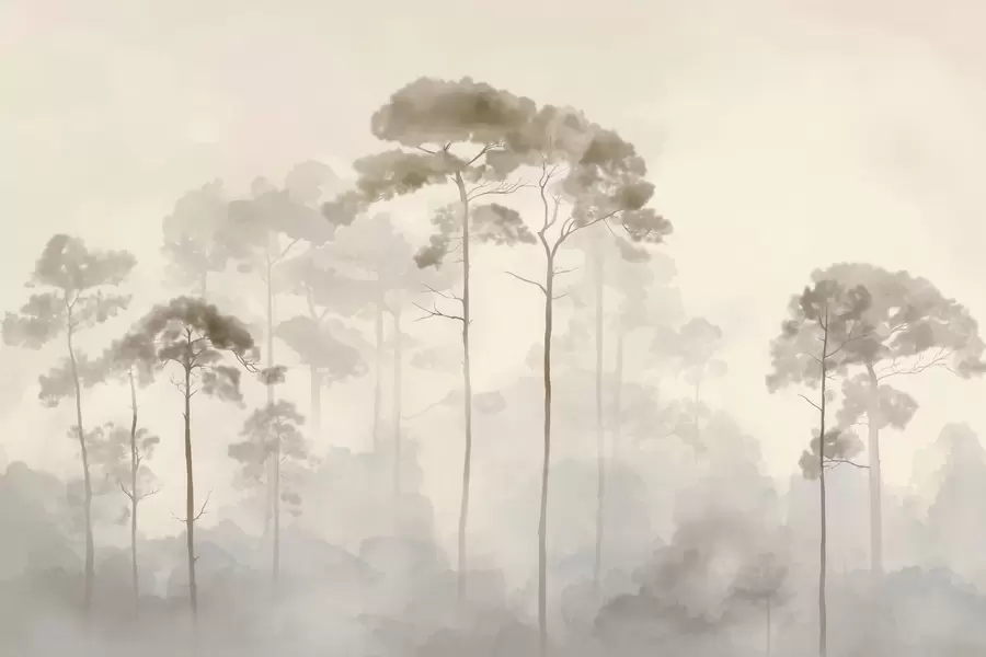 murais de parede silhuetas leves de pinheiros em estilo aquarela w04634