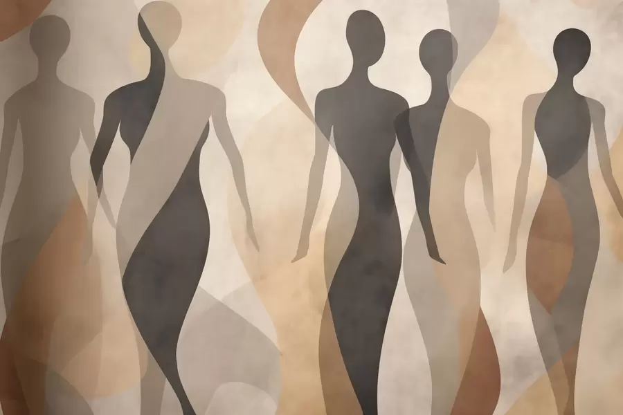 murais de parede Silhuetas e ondas suaves em tons quentes de bege-cinza w04787