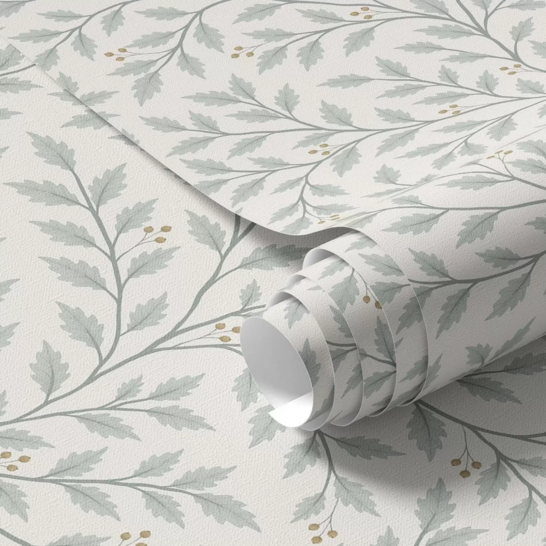murais de parede Ramos com folhas e bagas, creme claro e salva a00783