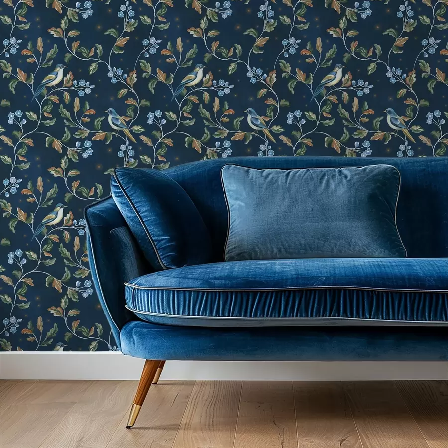 murais de parede Seios em galhos, fundo azul noturno com faíscas a00858