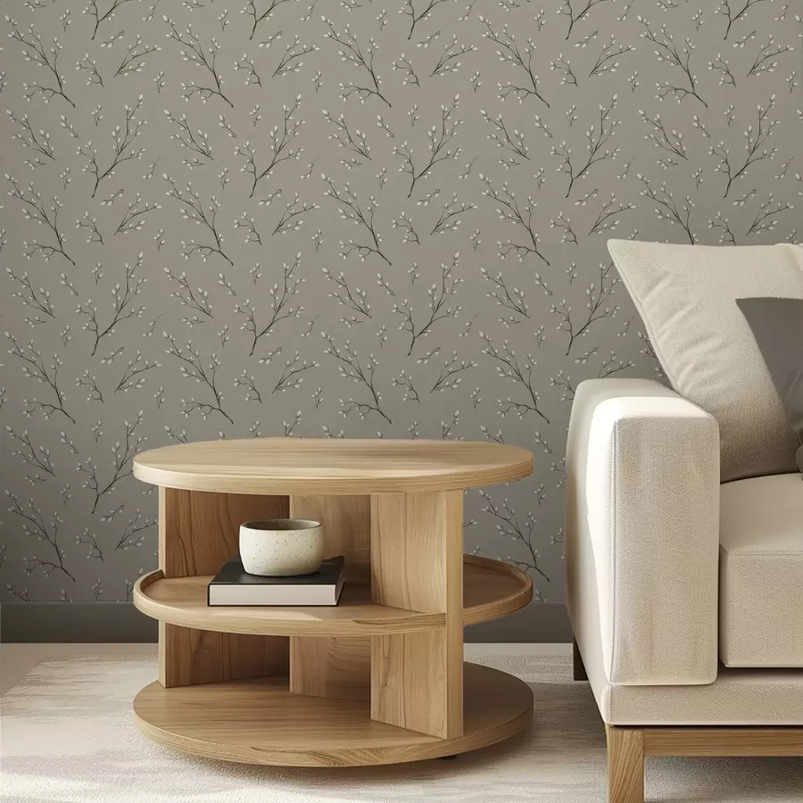 murais de parede Galhos com botões brancos sobre fundo cinza-claro a00861