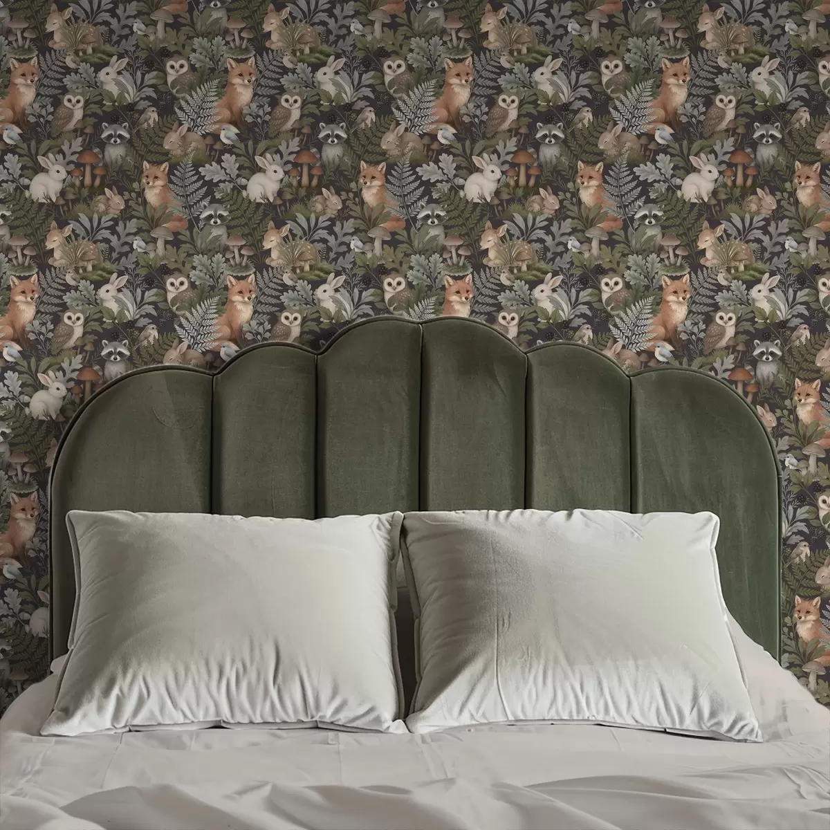 Papel de parede Animais da floresta e fetos em carvão vegetal escuro a00880