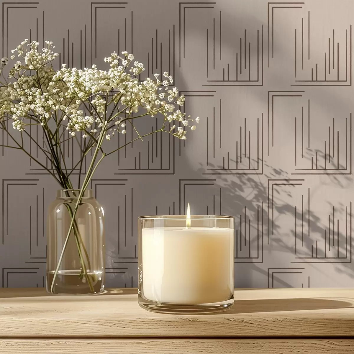 Papel de parede Quadrados de canto com traços em cor de cacau sobre bege quente a00910