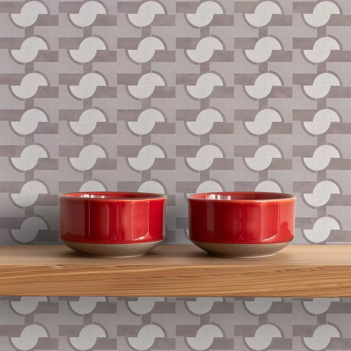 Papel de parede Ladrilhos modulares malva com semicírculos interligados a00915