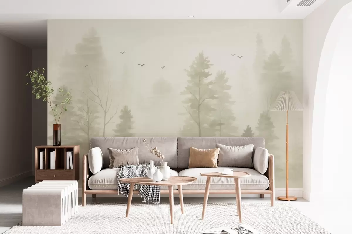 murais de parede floresta aérea em tons de bege, ao estilo aquarela w04872