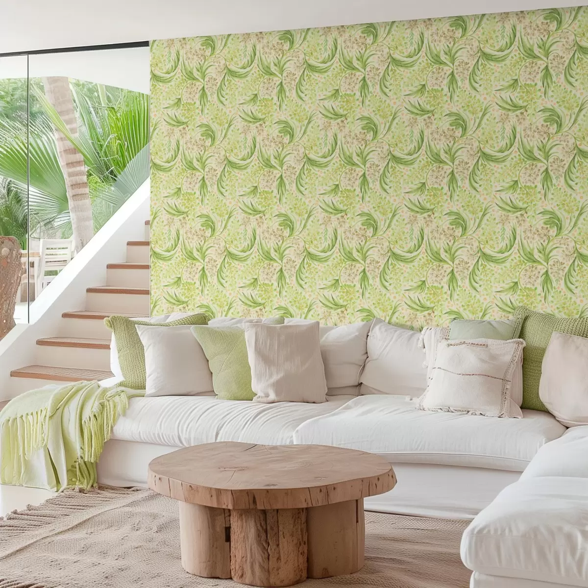 Papel de parede Padrão floral leve em tons suaves de verde a00853