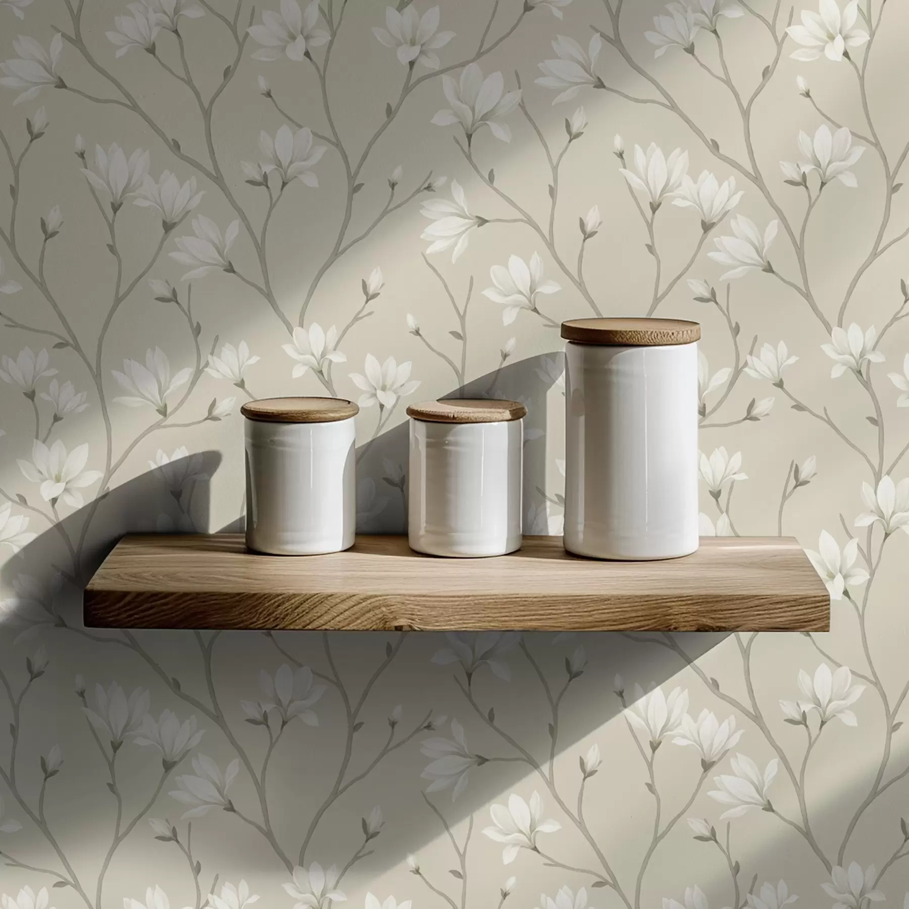 murais de parede Magnólias claras em ramos finos bege a00890