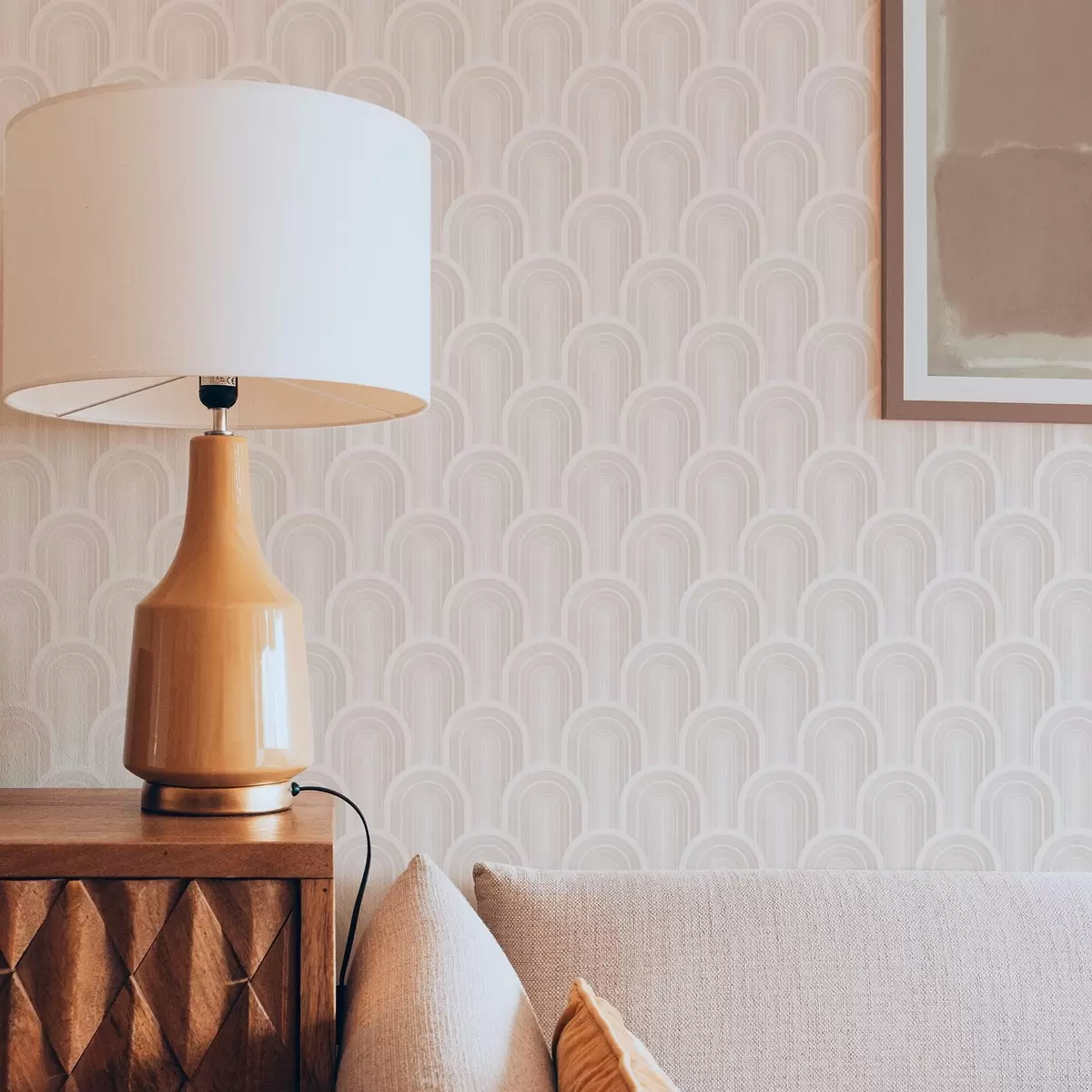 Papel de parede Pequenos módulos em arco em tons quentes de creme-bege a00924