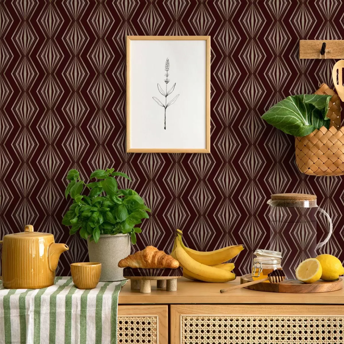 Papel de parede Padrão geométrico em diamante sobre fundo castanho-vinho a00925v1