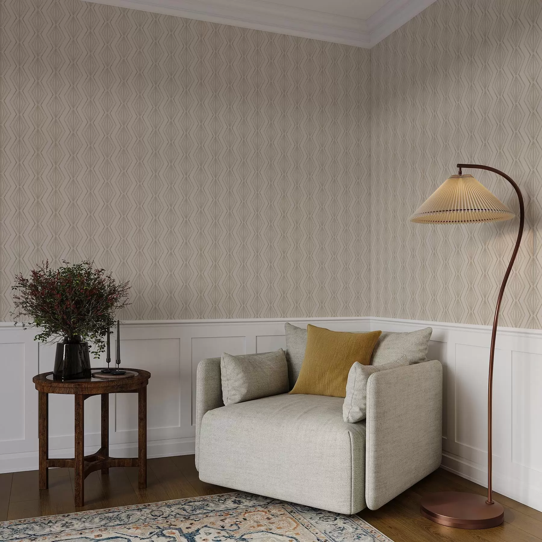 murais de parede Ornamento leve em diamante em tons suaves de bege a00925v2