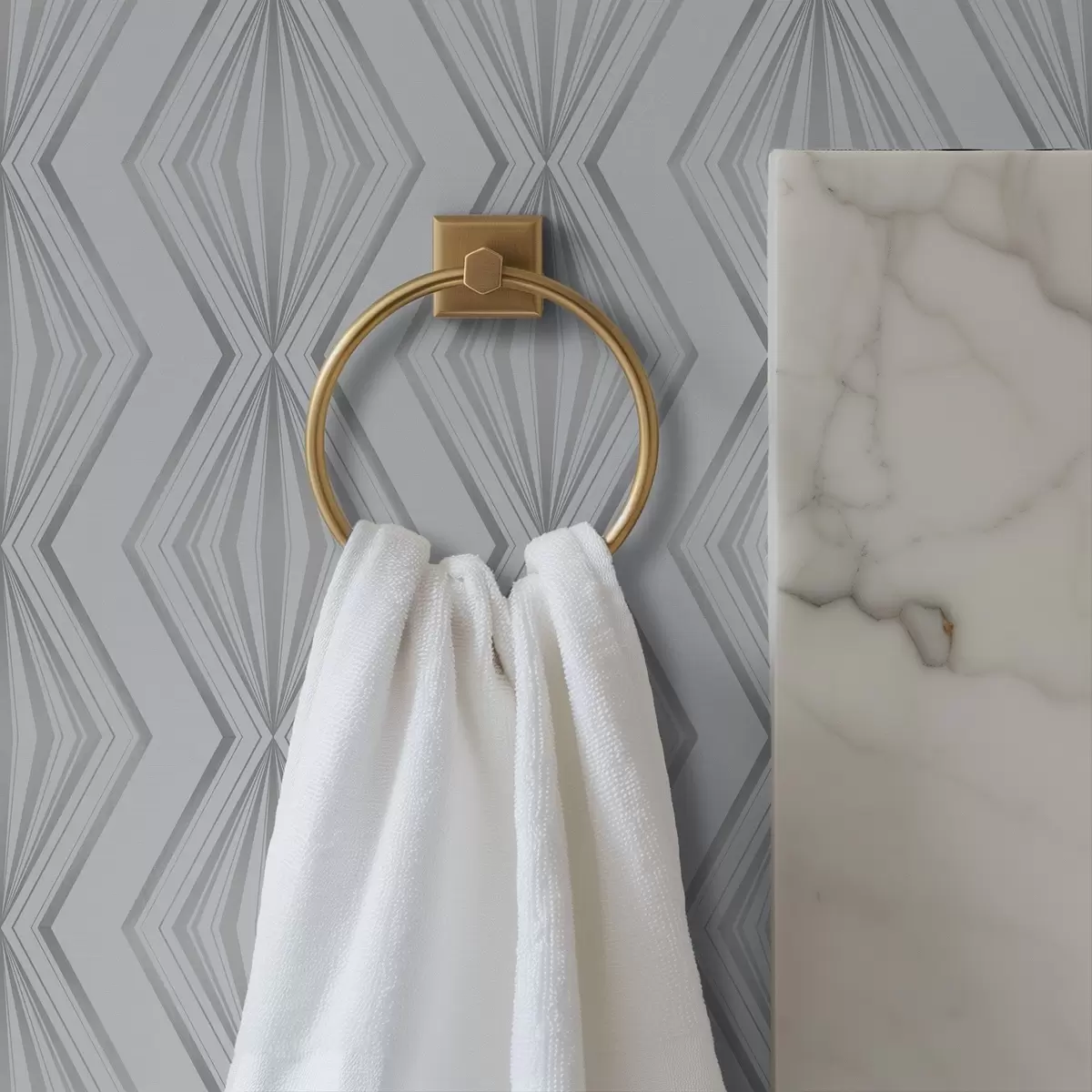 Papel de parede Formas de diamante listradas numa paleta de tons frios cinza-azulados a00925v3