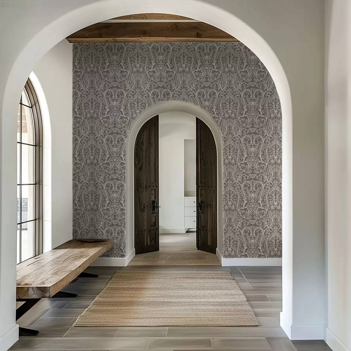 Papel de parede Padrão botânico monocromático em castanho quente a00929v2