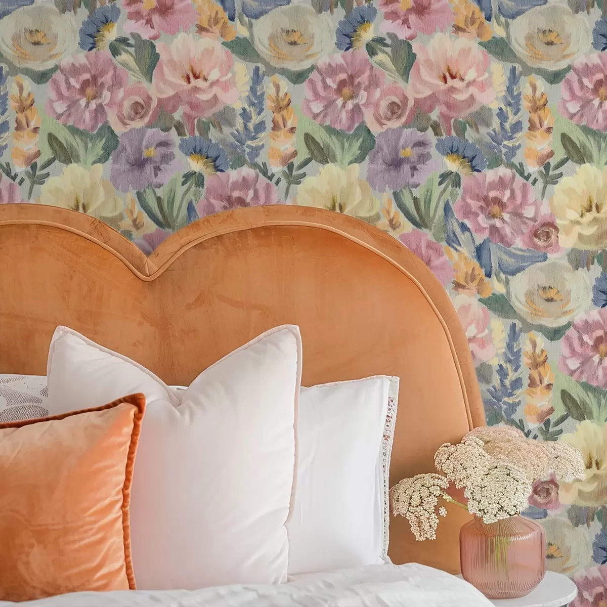 Papel de parede Flores pintadas com pinceladas suaves em tons pastel, paleta de cores suaves a00954