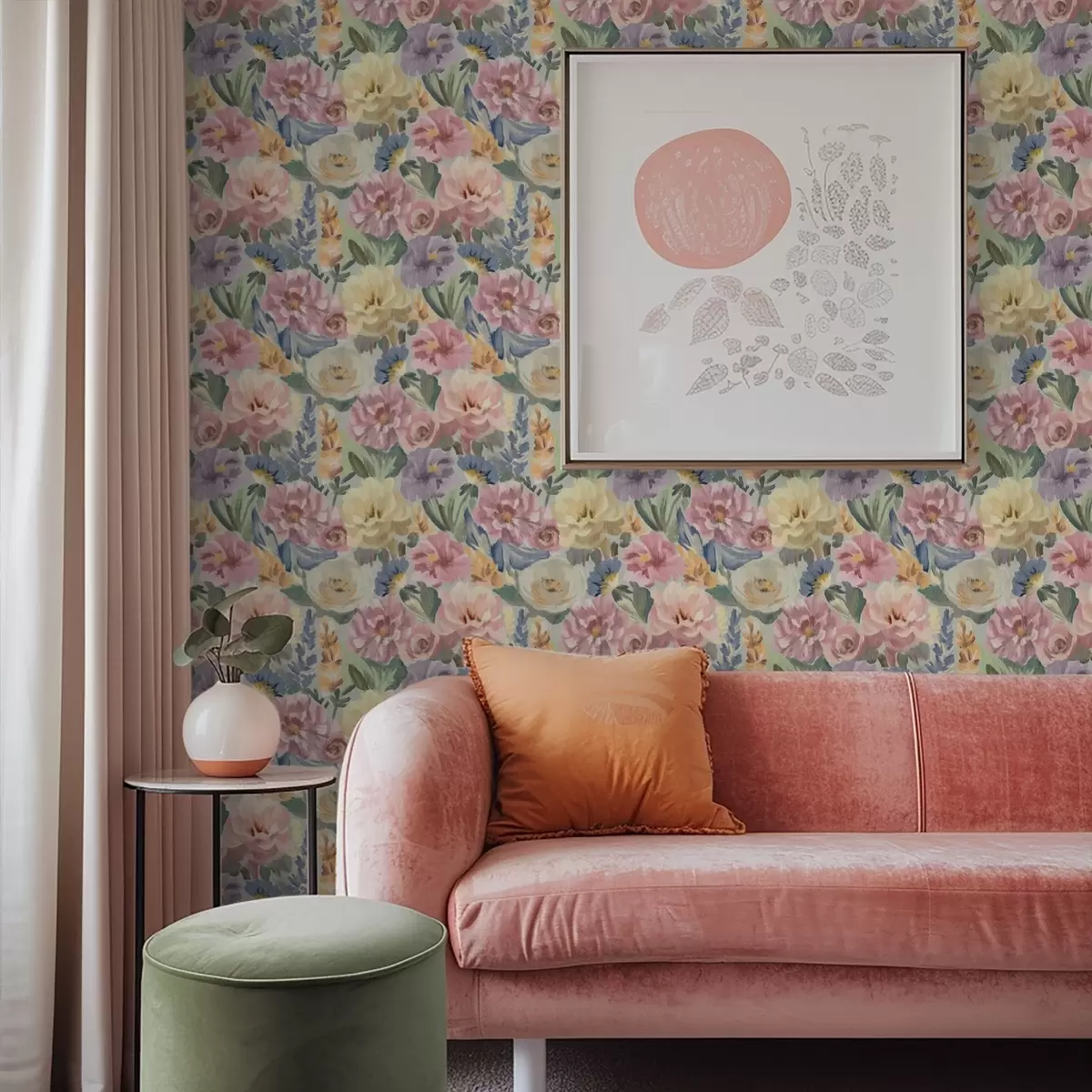 Papel de parede Flores pintadas com pinceladas suaves em tons pastel, paleta de cores suaves a00954