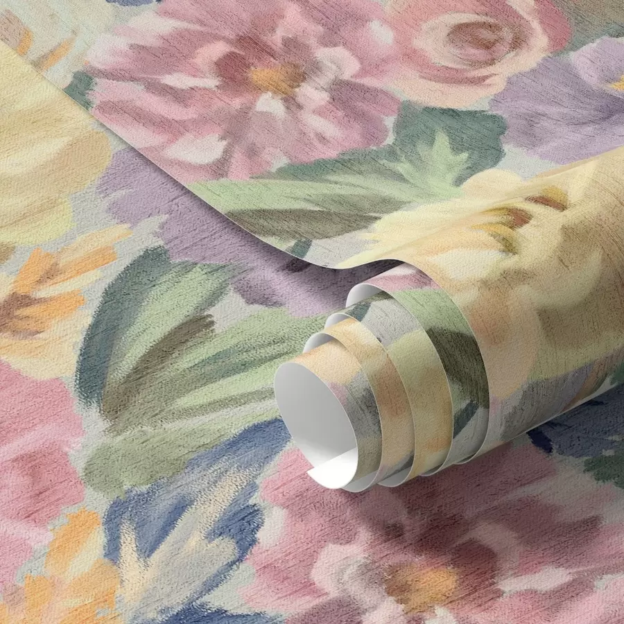 murais de parede Flores pintadas com pinceladas suaves em tons pastel, paleta de cores suaves a00954