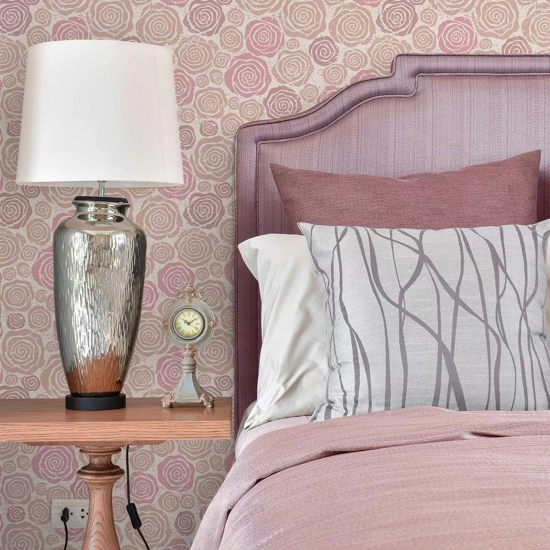 murais de parede Rosas cor-de-rosa em espiral e salpicos sobre um fundo claro a00955