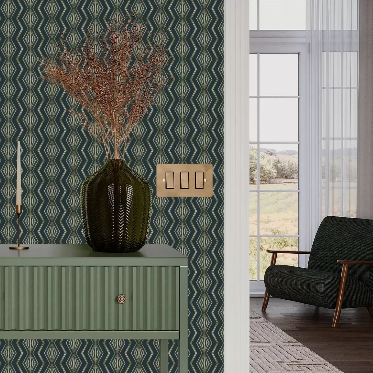 Papel de parede Padrão geométrico em diamante azul-petróleo escuro a00973v1