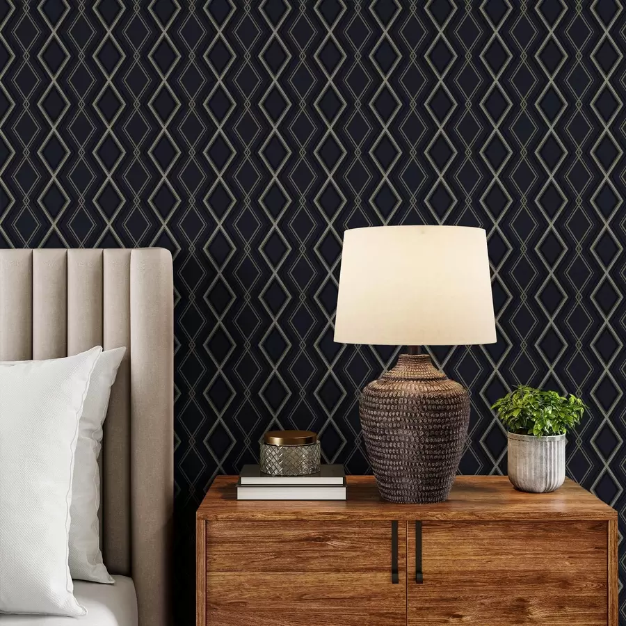 murais de parede Grelha de diamantes azul escuro com linhas finas claras a00975